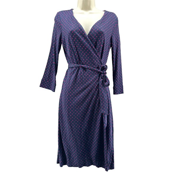 Diane Von Furstenberg Wrap Dress Size 6 Julian Two Silk Bromley Dot Navy Blue - Picture 1 of 9